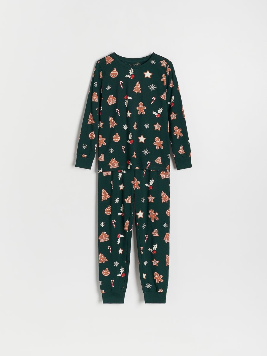 Christmas motif cotton pyjama set - dark green - RESERVED