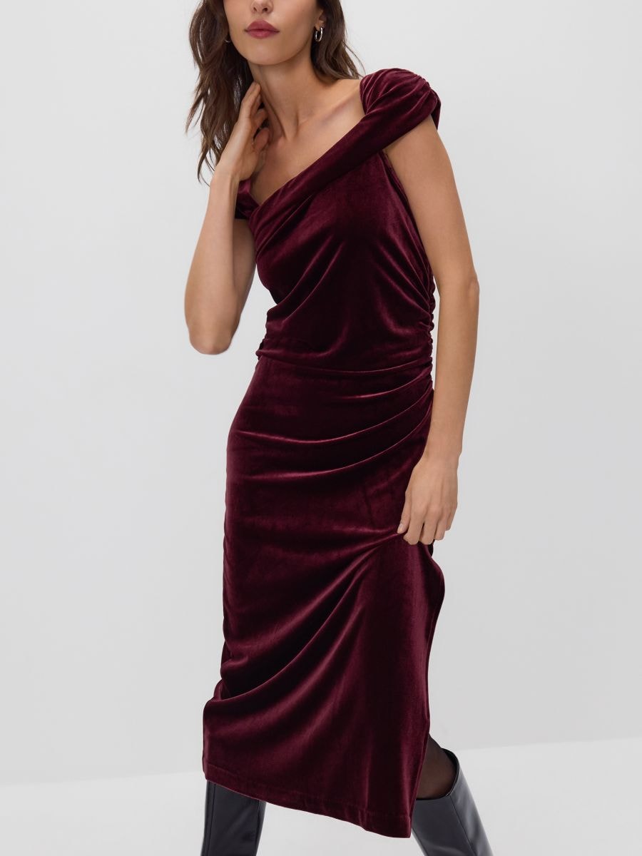 Velour midi dress - maroon - RESERVED