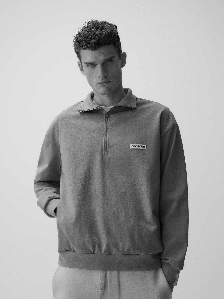 Cotton sweatshirt with stand up collar Color pale green