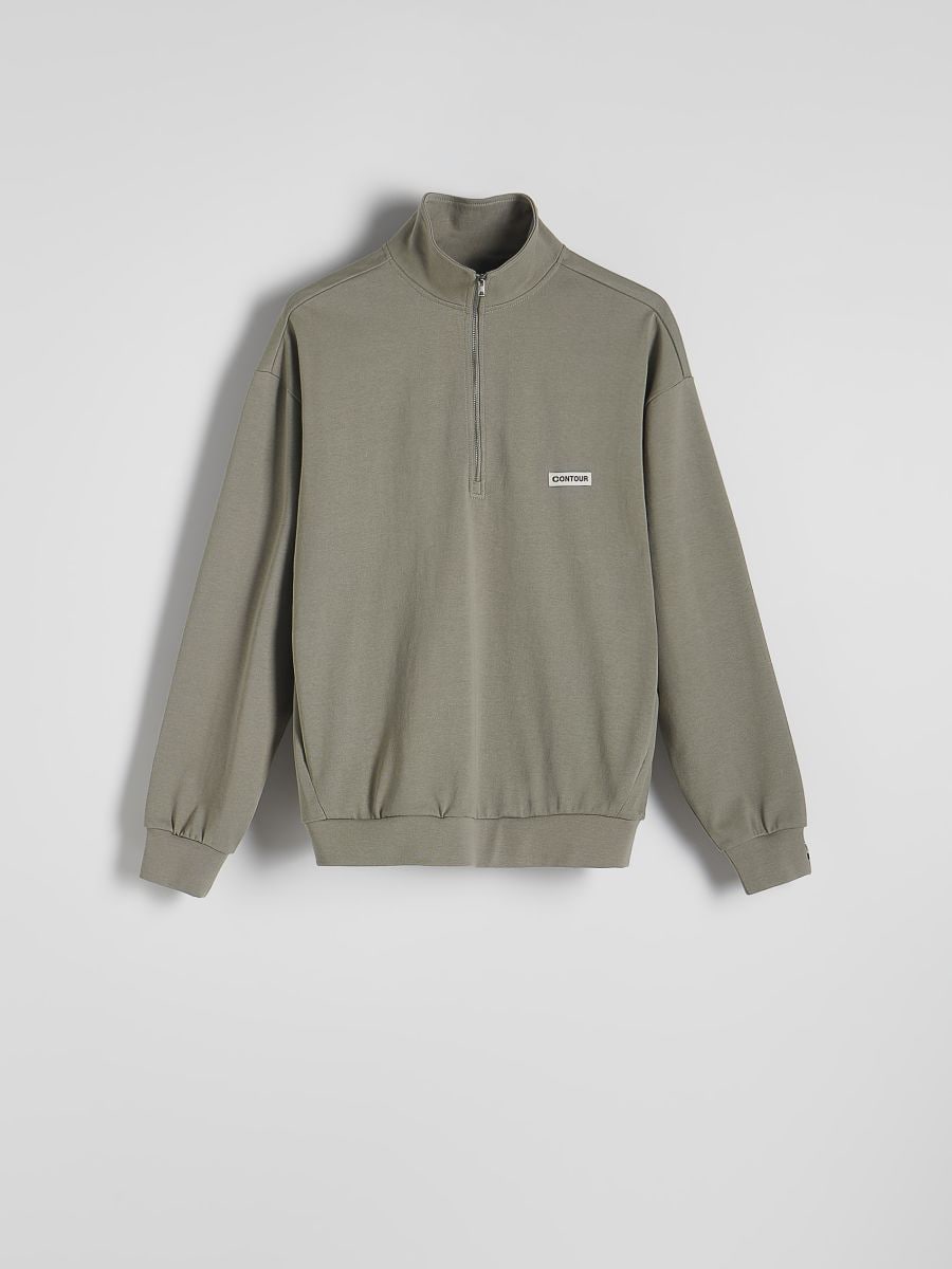 Cotton sweatshirt with stand up collar Color pale green