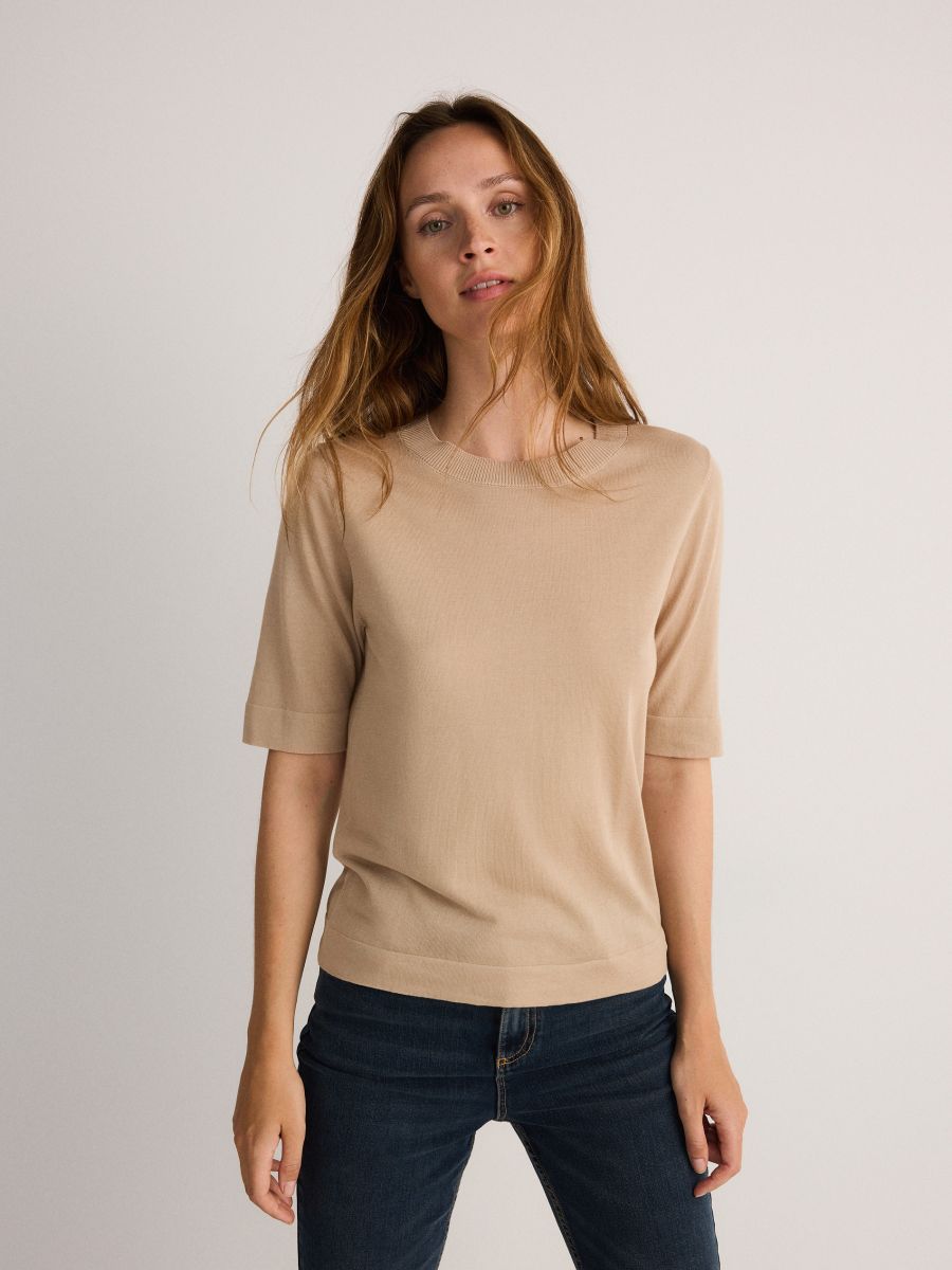 Silk blend blouse - beige - RESERVED