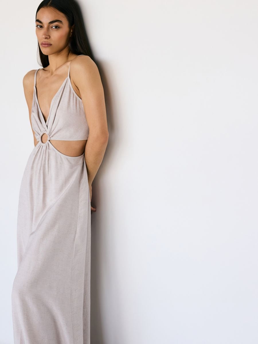 Viscose rich jumpsuit with linen blend - beige - RESERVED - 2
