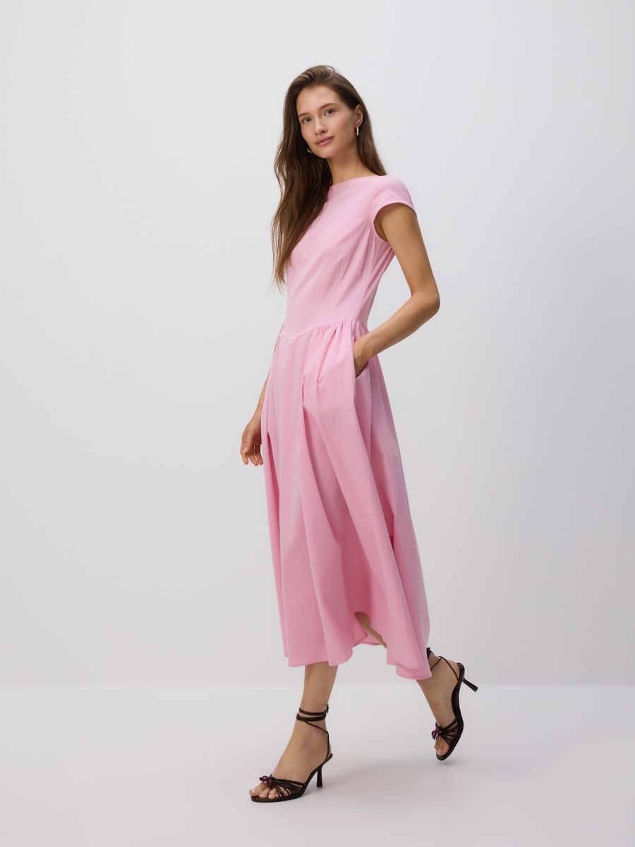 Abito midi con pieghe - rosa - RESERVED - 4