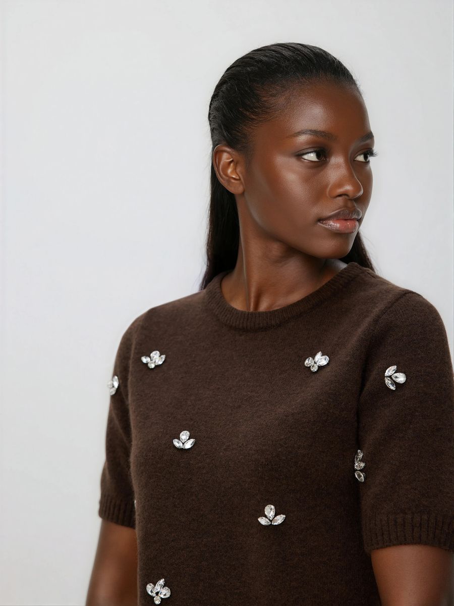 Πουλόβερ με απλικέ - καφέ - RESERVED