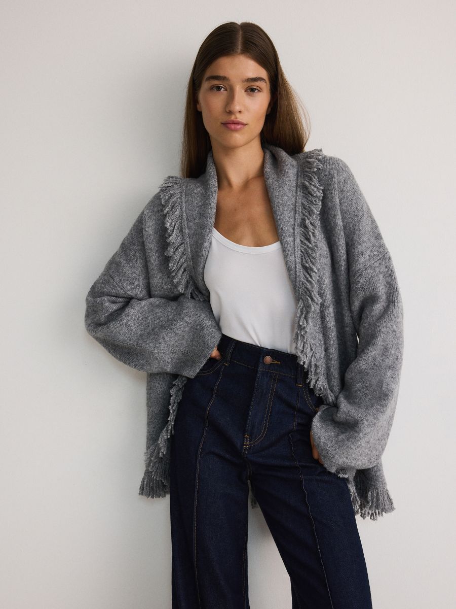 Cardigan with fringes - mid grey - RESERVED - 2