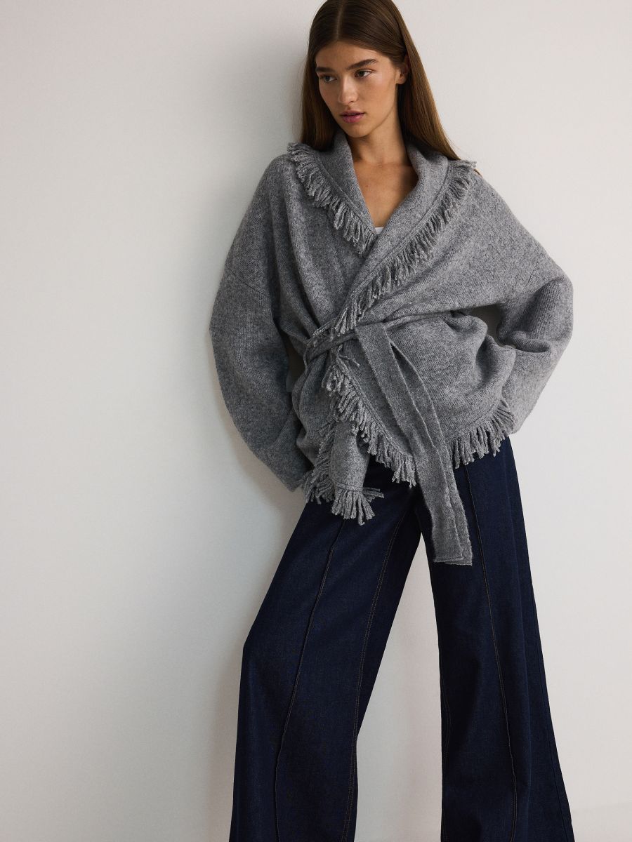 Cardigan with fringes - mid grey - RESERVED - 3