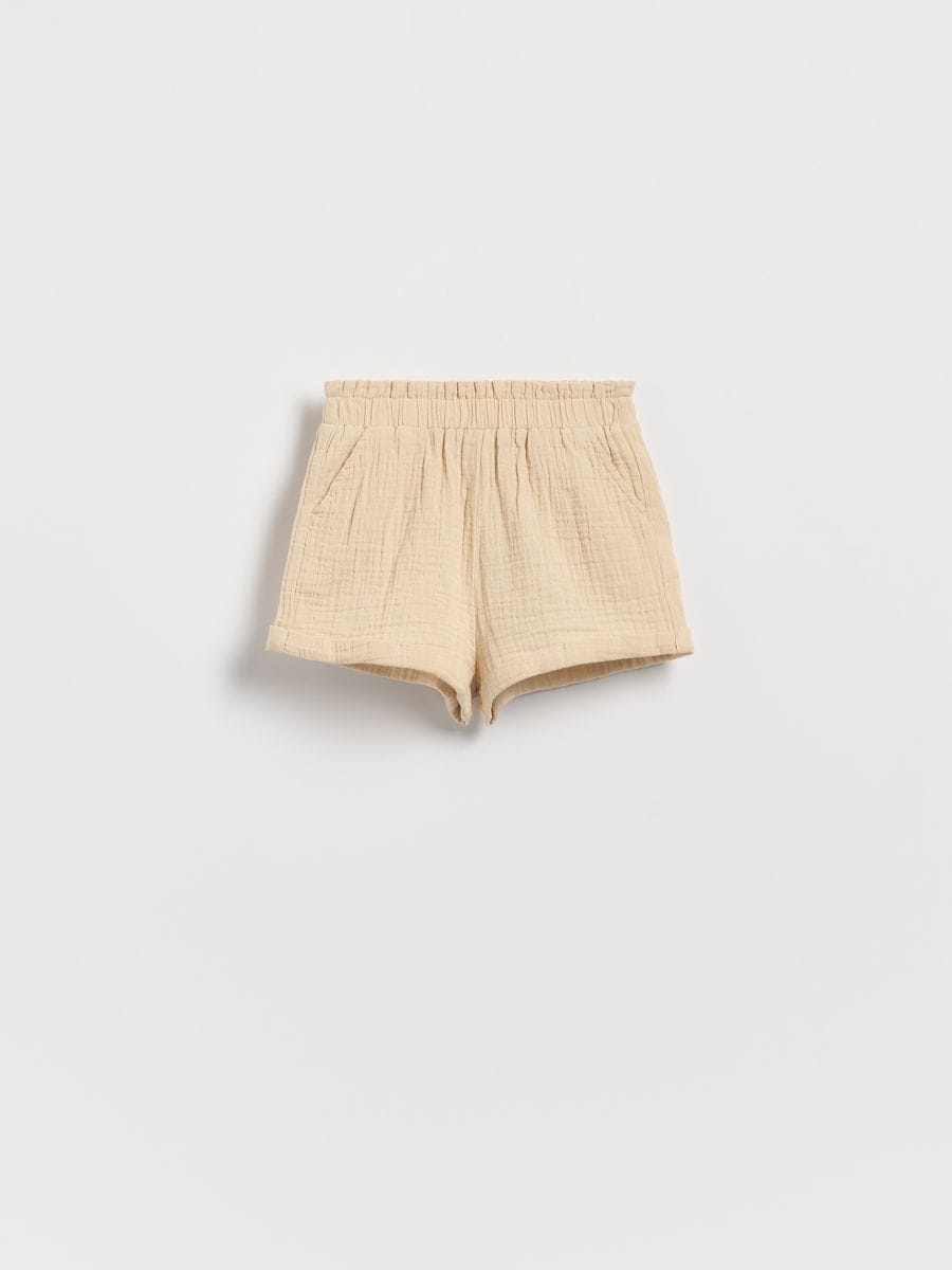 Kratke hlače iz muslina - beige - RESERVED