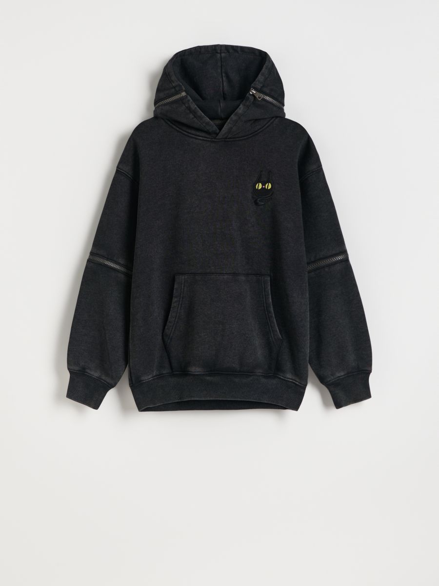 Sweatshirt with decorative zippers - black - RESERVED