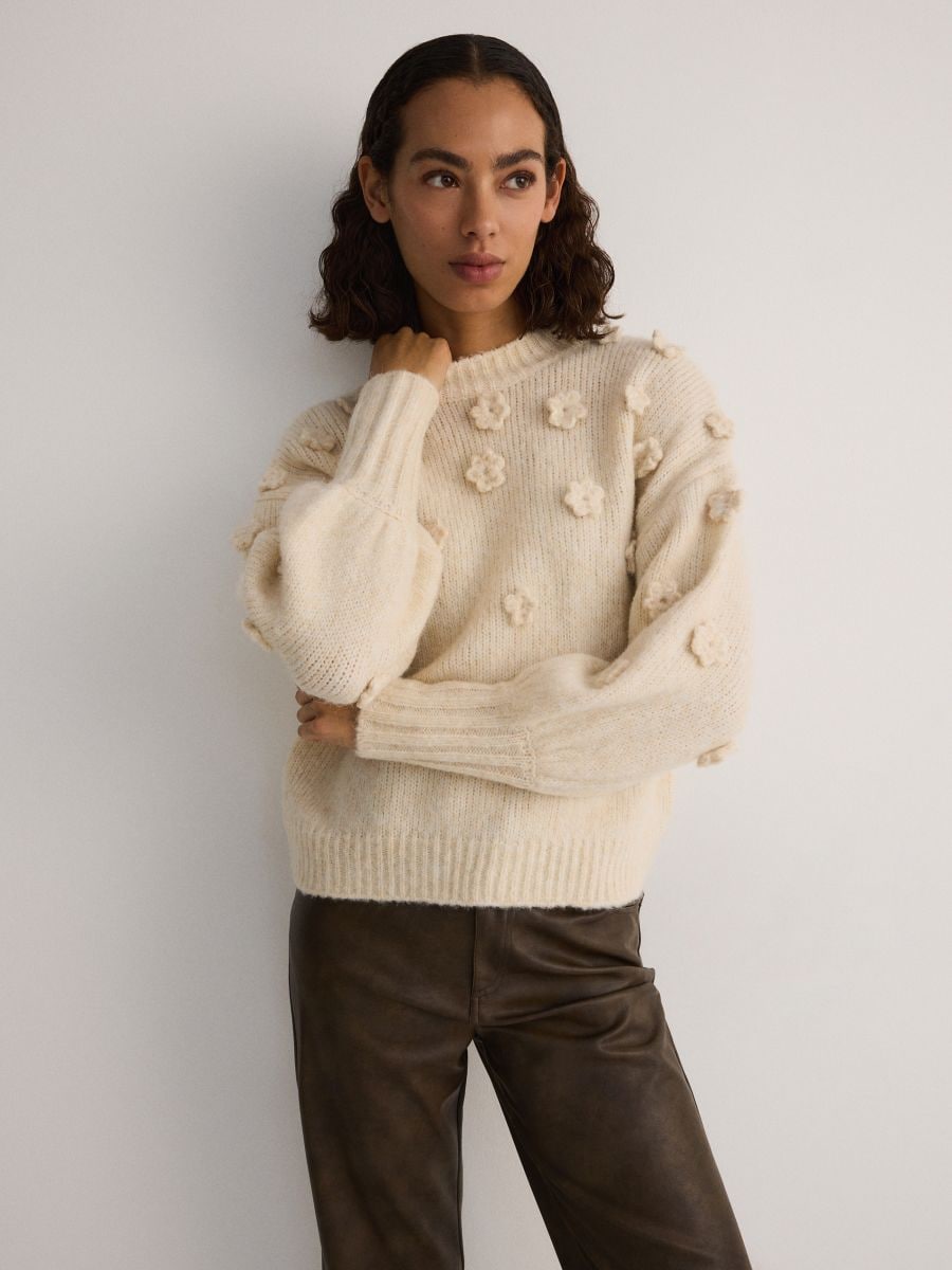 Pullover mit Blumenapplikation - beige - RESERVED - 3