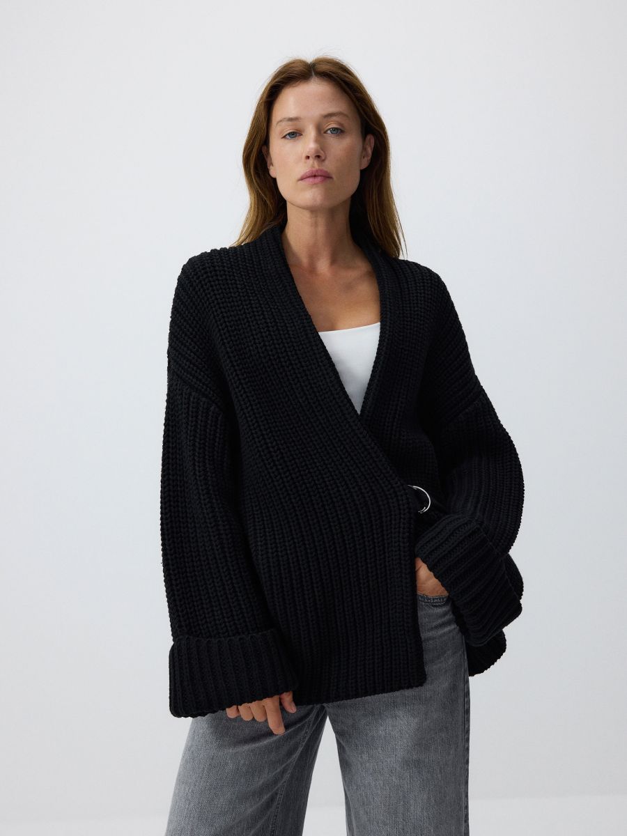 【Tie.Me】 color dot knit cardigan /black Fancy knit cardigan Bicolor For Women | Maje