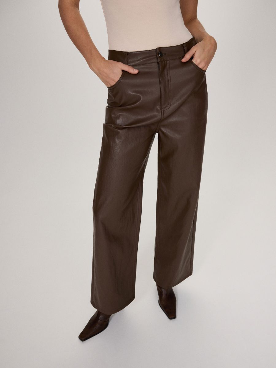 Wide leg faux leather trousers