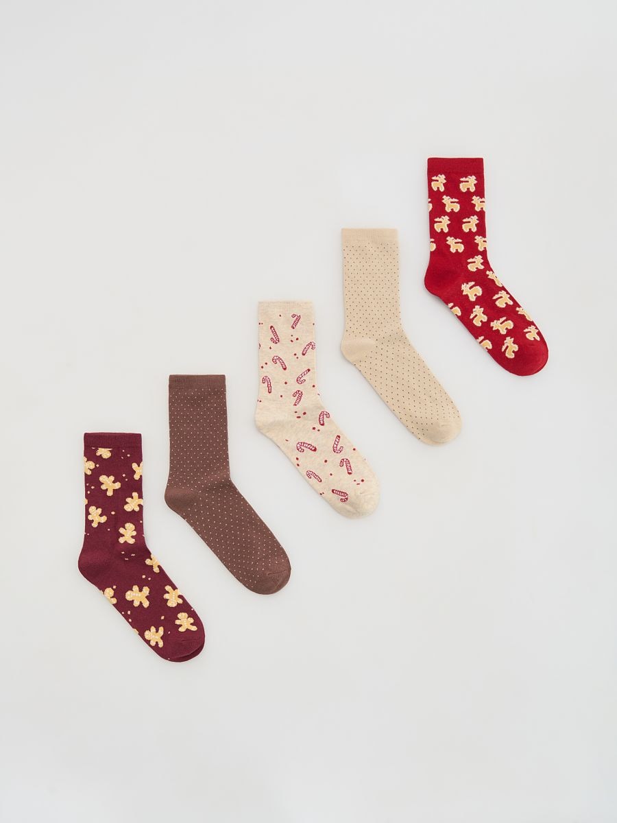 Lot de 5 paires de chaussettes à motif Noël - rouge - RESERVED