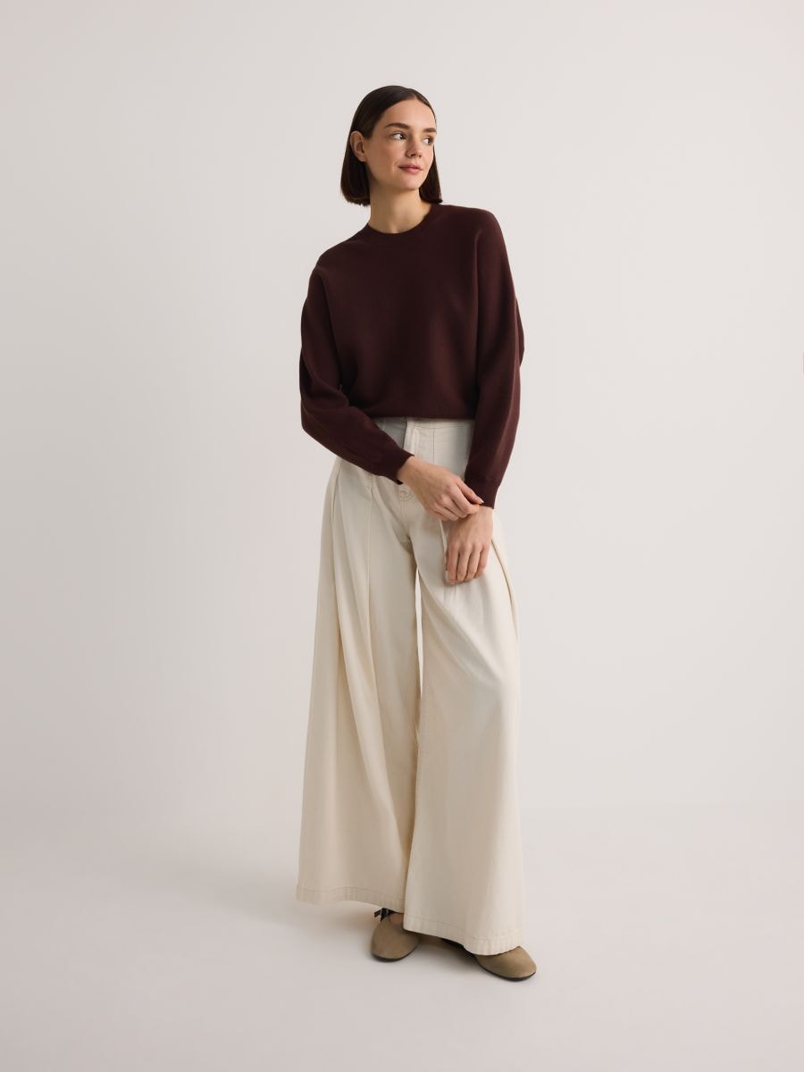 Regular fit viscose rich jumper - dark brown - RESERVED - 4