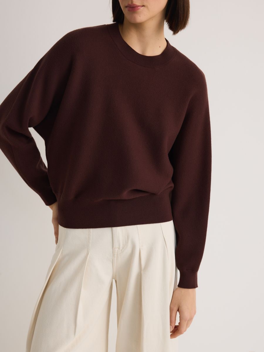 Regular fit viscose rich jumper - dark brown - RESERVED - 3