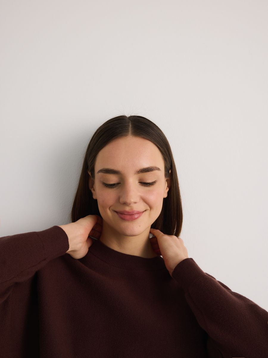 Regular fit viscose rich jumper - dark brown - RESERVED - 5