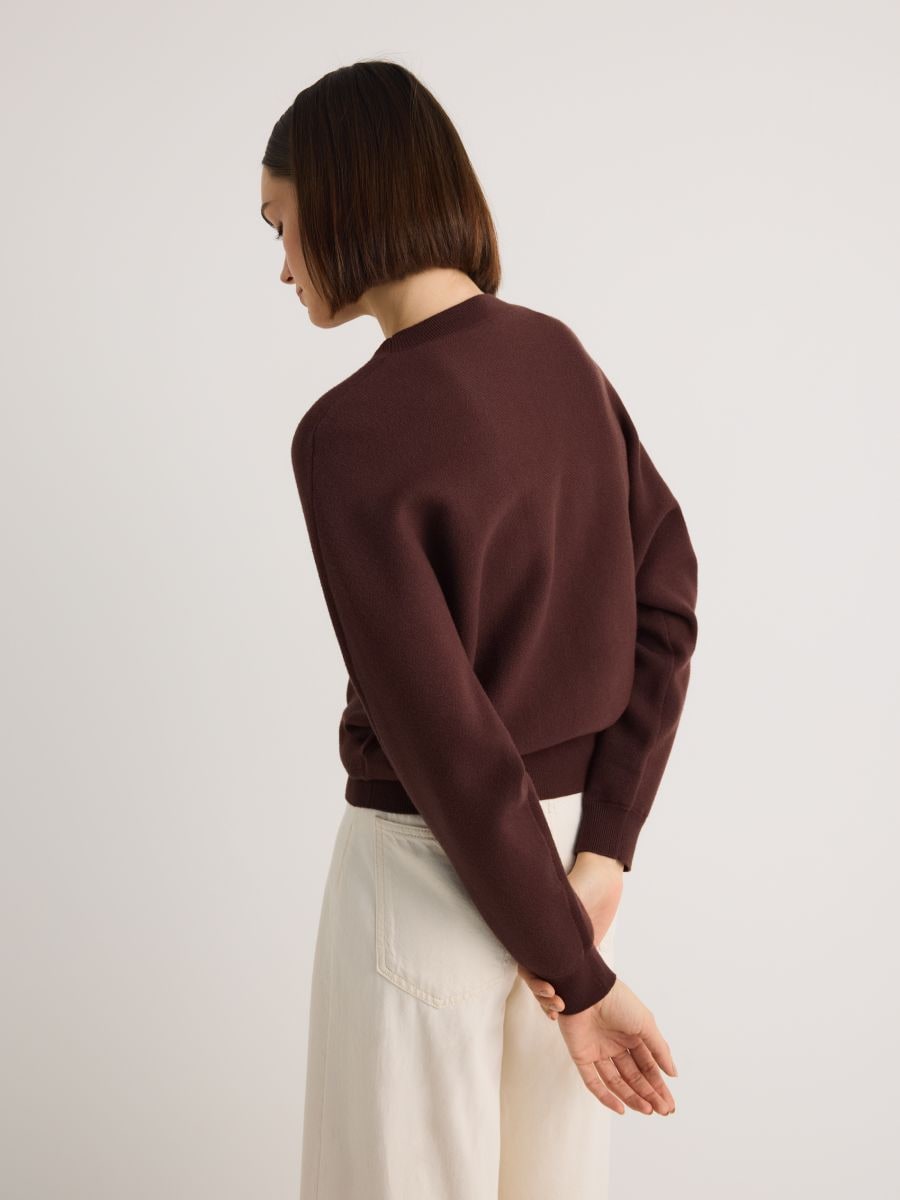 Regular fit viscose rich jumper - dark brown - RESERVED - 6