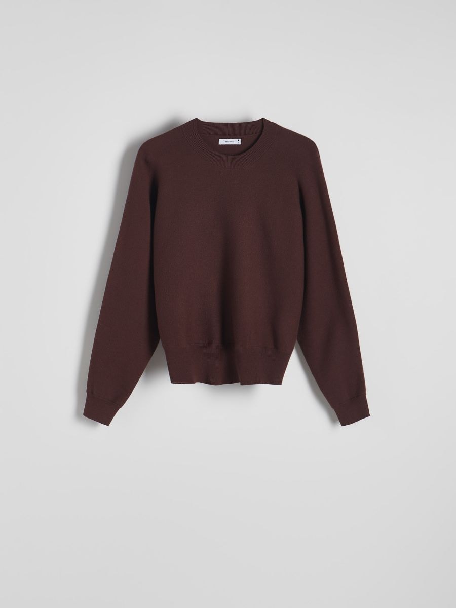 Regular fit viscose rich jumper - dark brown - RESERVED - 5
