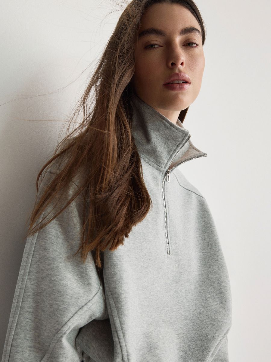 Sweatshirt med halv lynlås - light grey - RESERVED