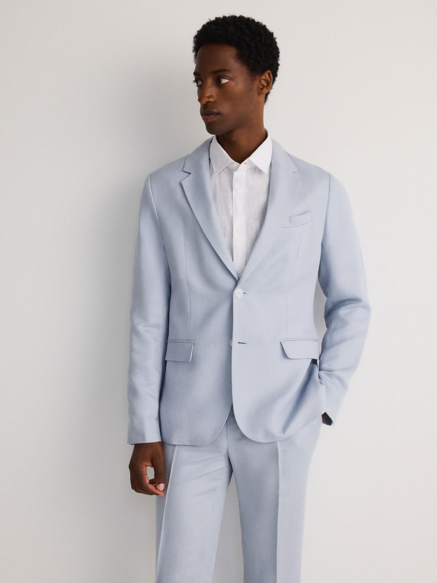 Regular fit blazer with linen blend - pale blue - RESERVED - 2