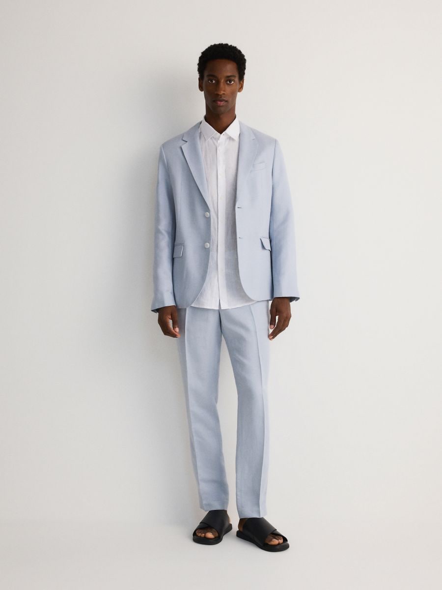 Regular fit blazer with linen blend - pale blue - RESERVED - 3