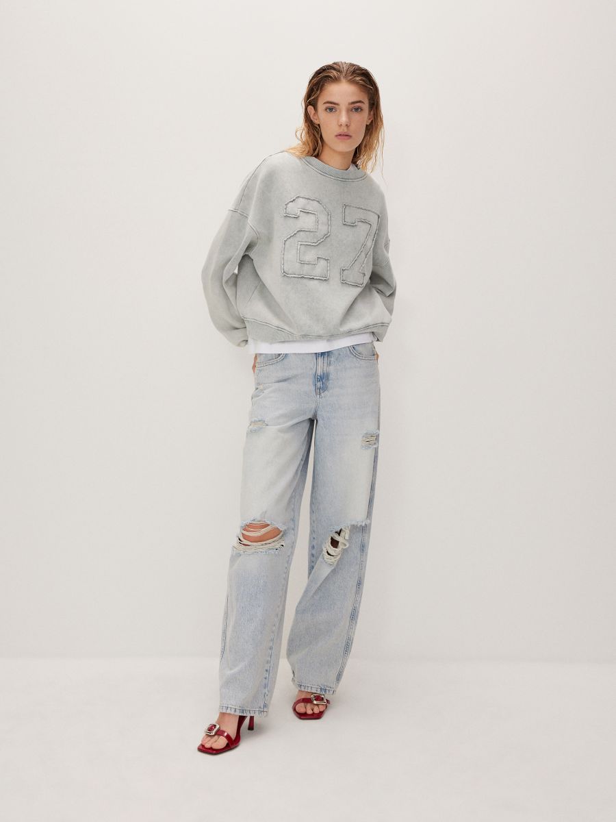 Sweatshirt with wash effect - light grey - RESERVED - 2