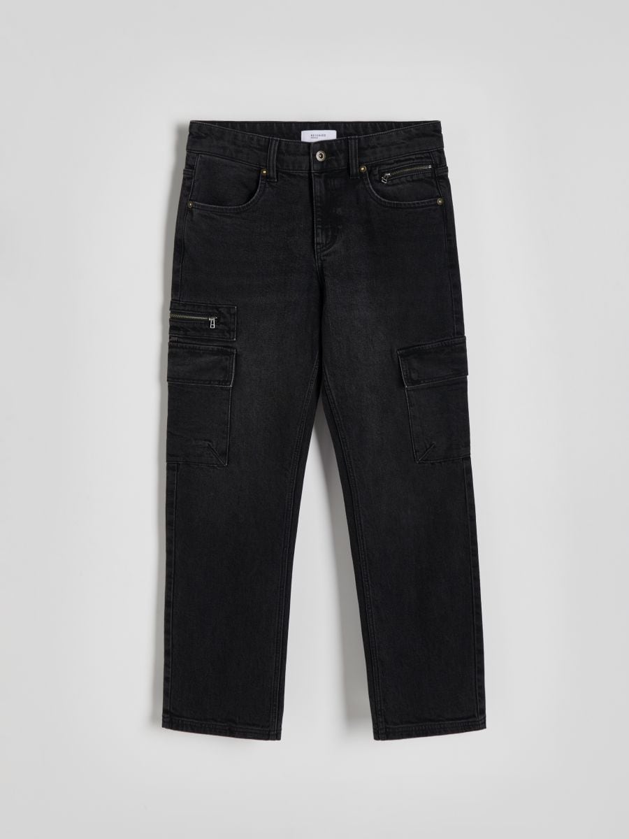 Jeansy regular cargo - czarny - RESERVED