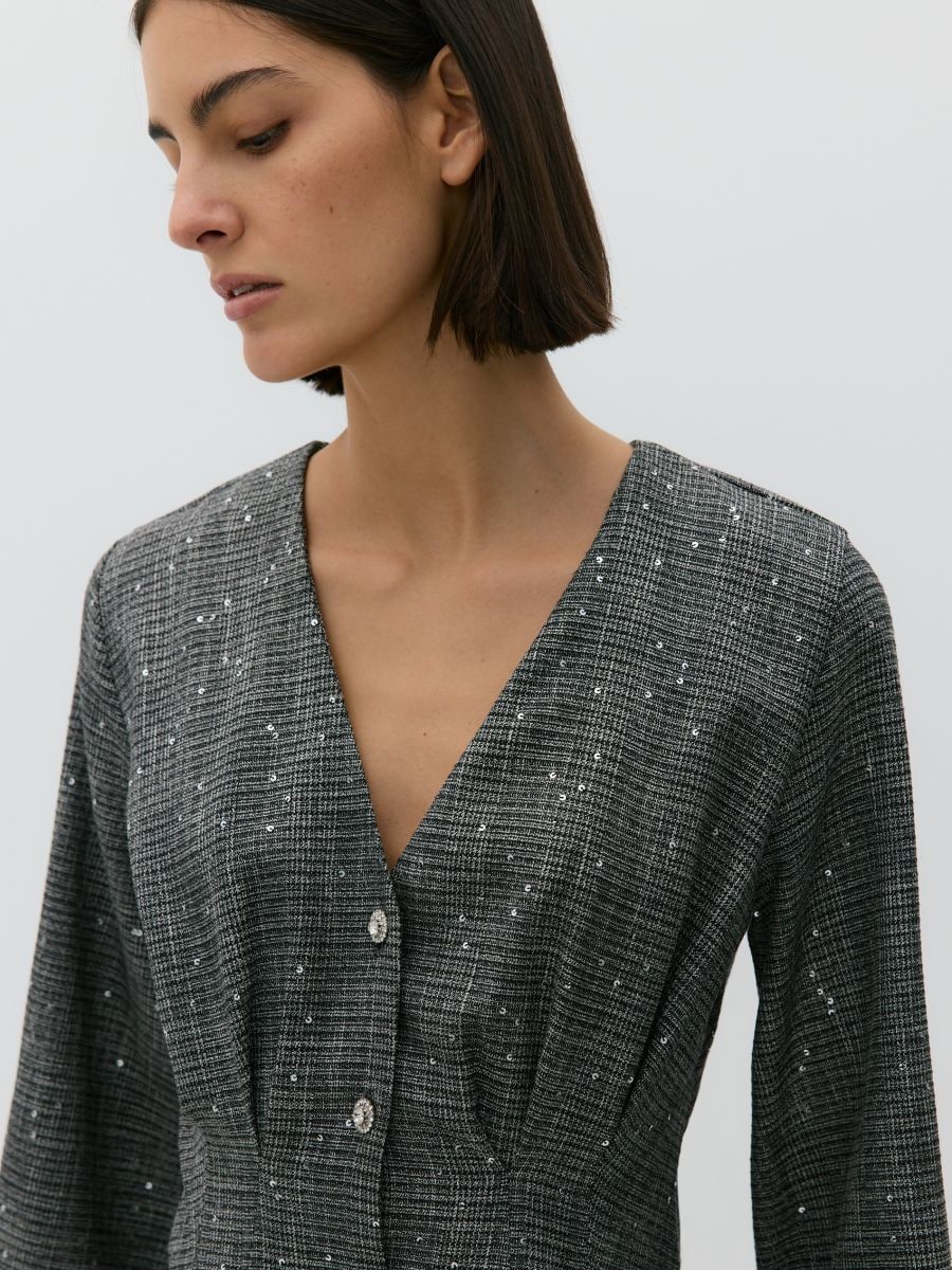 Mini dress with decorative buttons - mid grey - RESERVED - 2