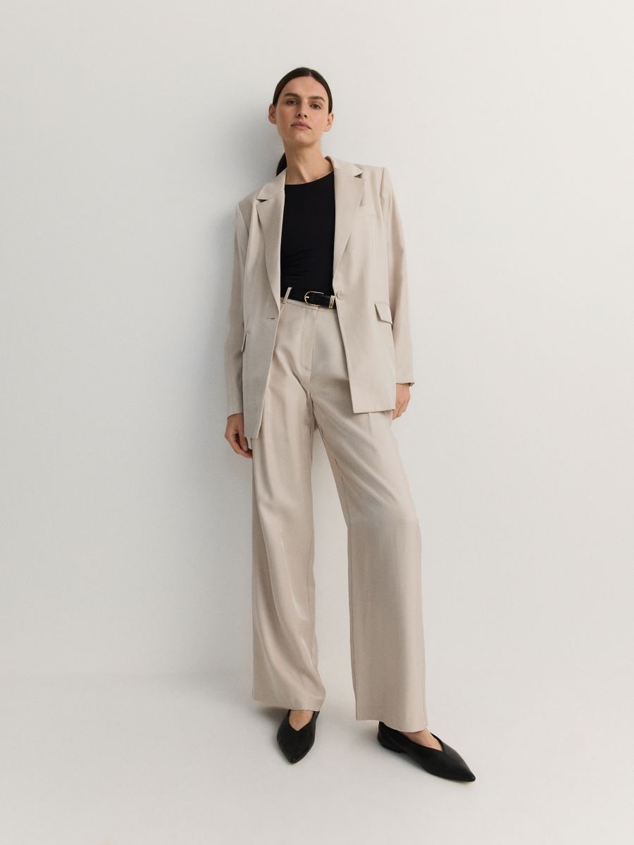 Shiny viscose trousers - beige - RESERVED - 3
