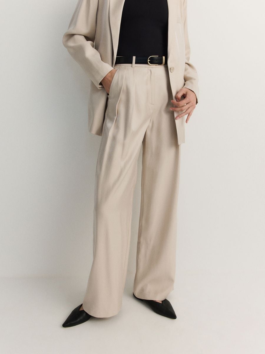 Shiny viscose trousers - beige - RESERVED - 4