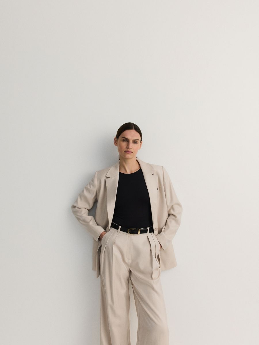 Shiny viscose trousers - beige - RESERVED - 5