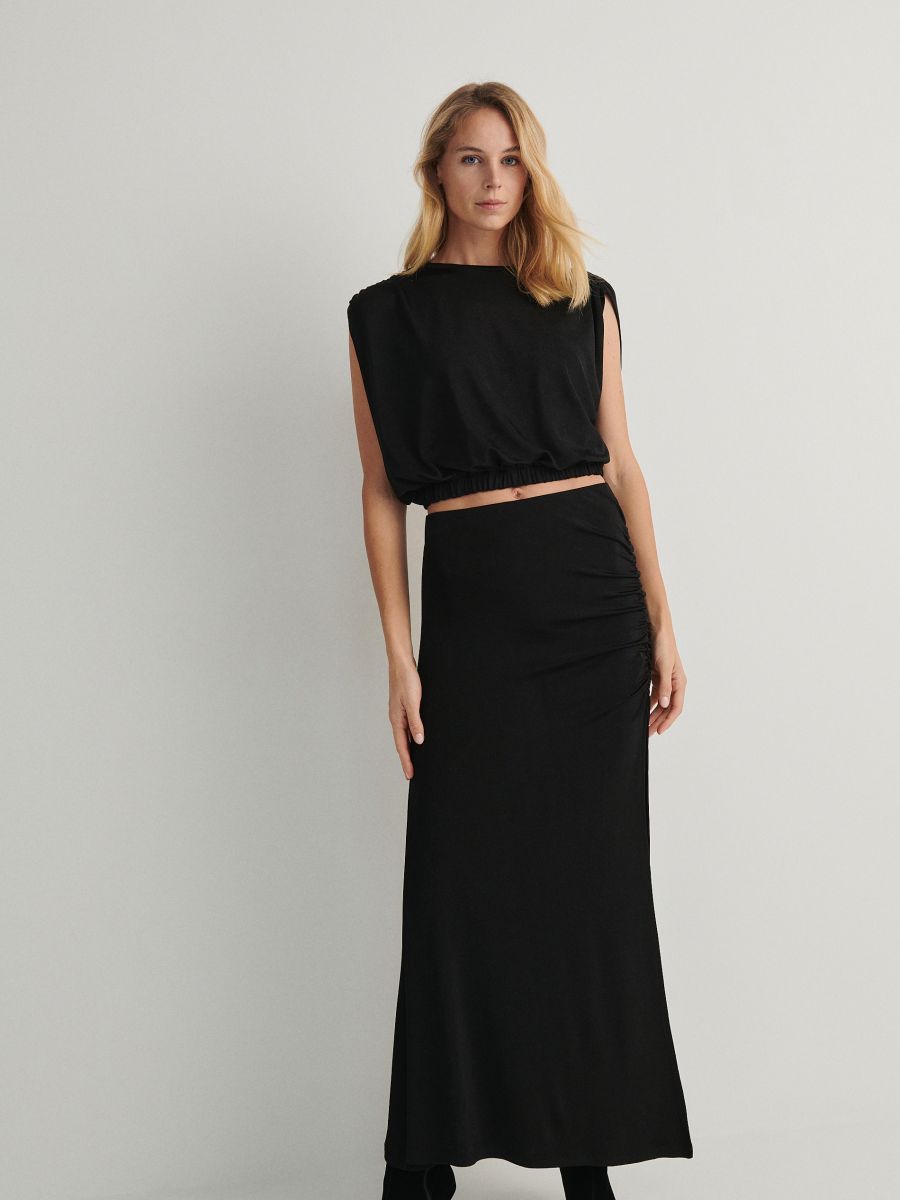 Maxi suknja s naborima - crno - RESERVED