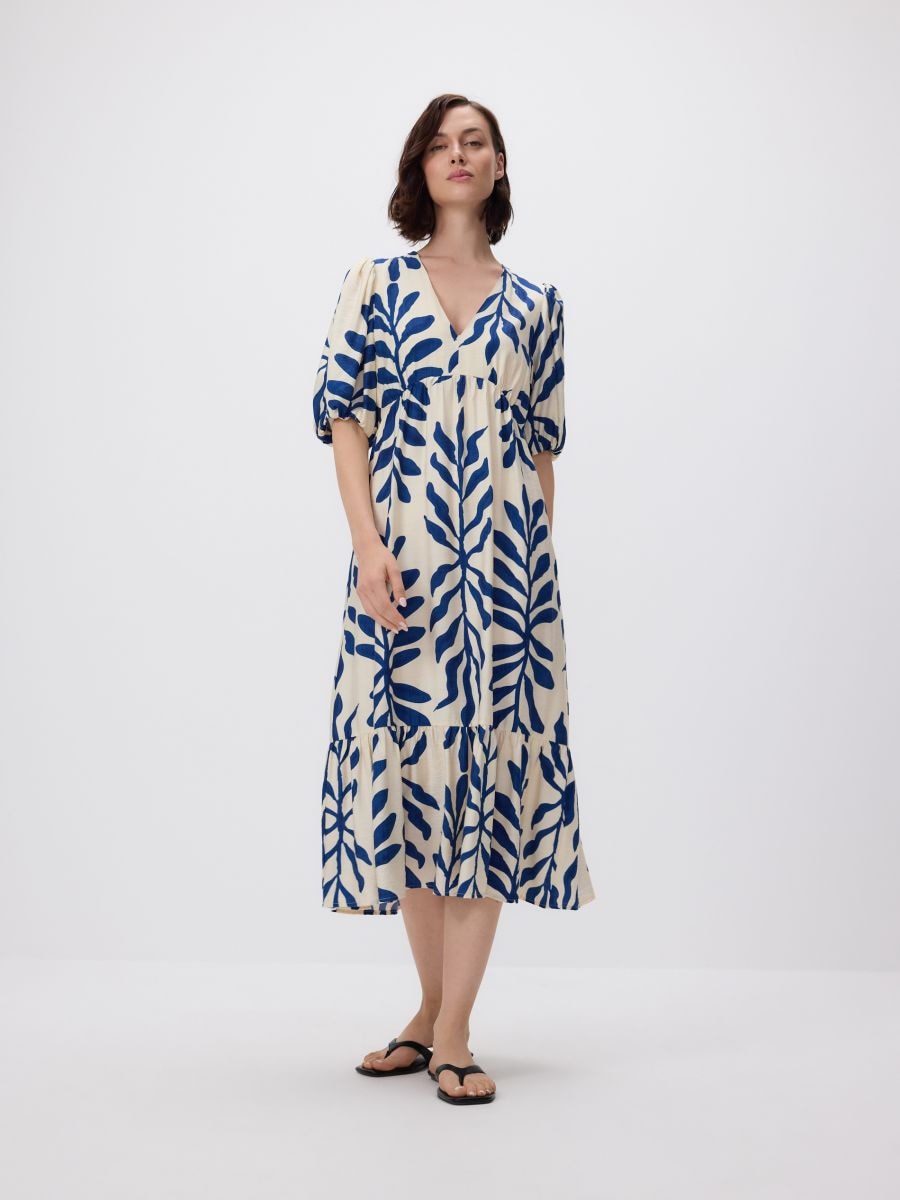 Midi-jurk met hoog viscosegehalte - MARINEBLAUW - RESERVED