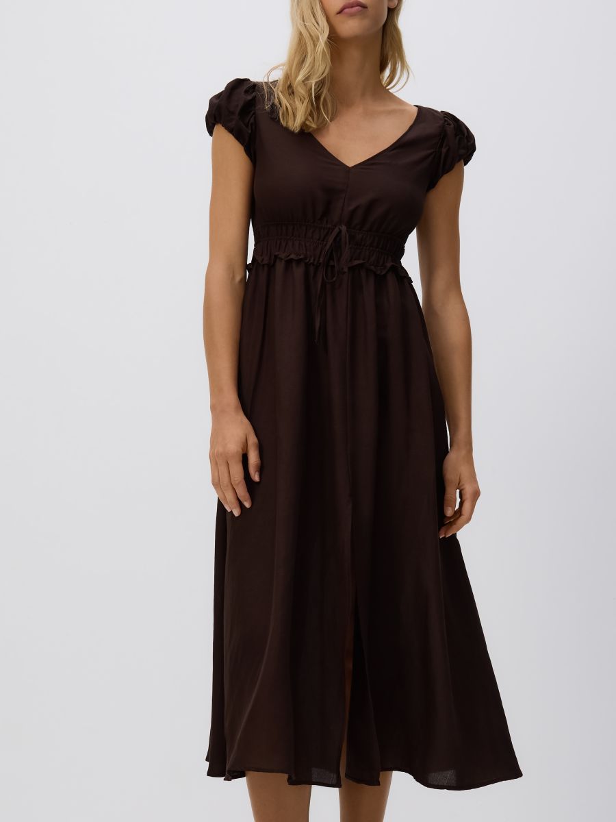 Linen blend midi dress - brown - RESERVED