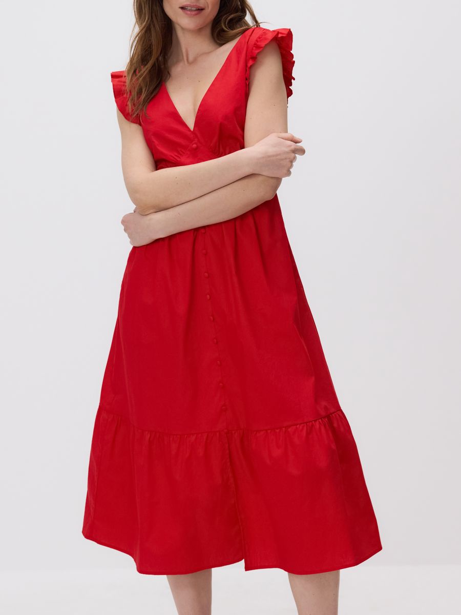 Midi dress with ruffles - red - RESERVED - 3