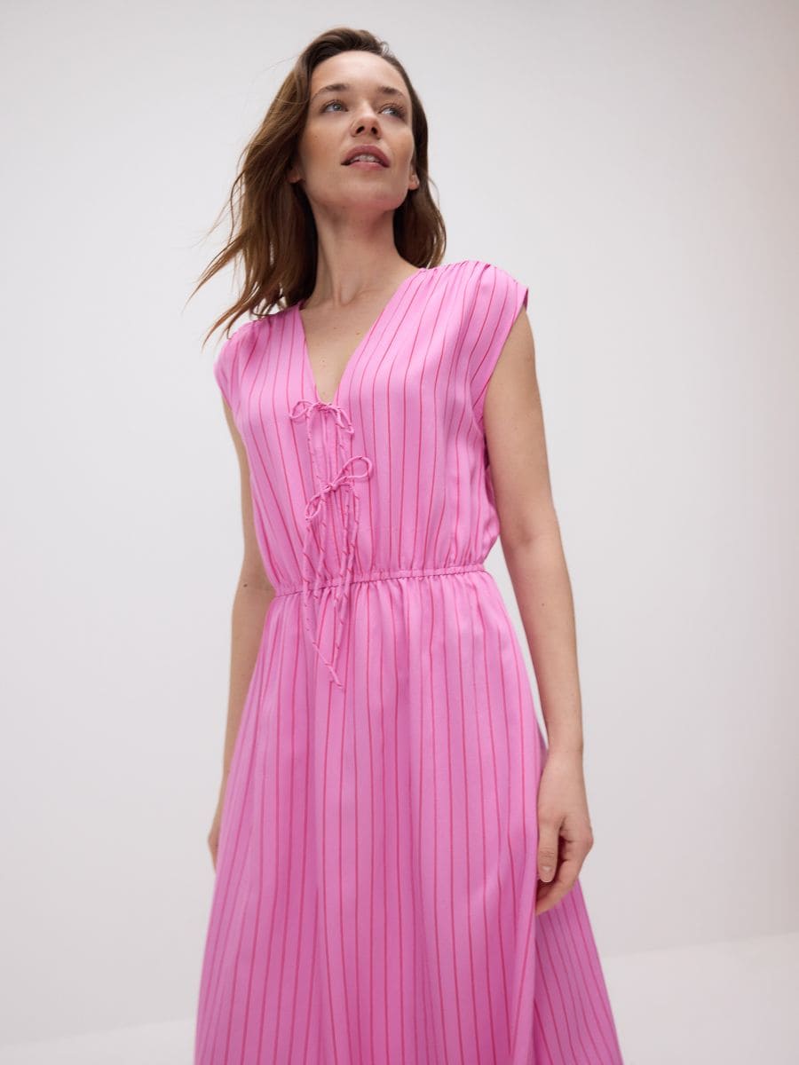 Midi dress with ties - fuchsia - RESERVED - 4