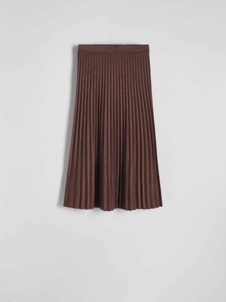 Suede imitation pleated skirt - dusty brown - RESERVED