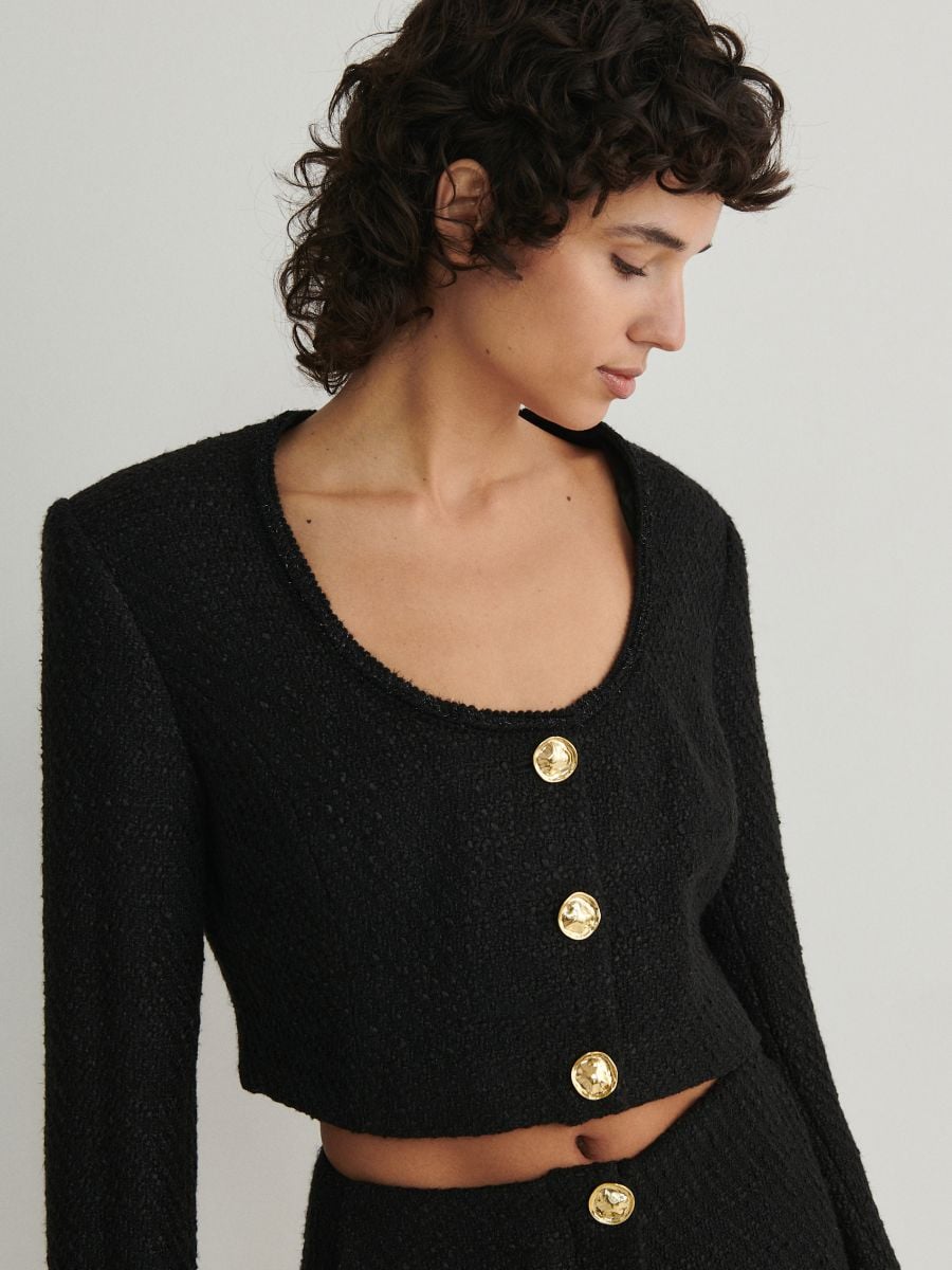 Korte blazer van boucl stof