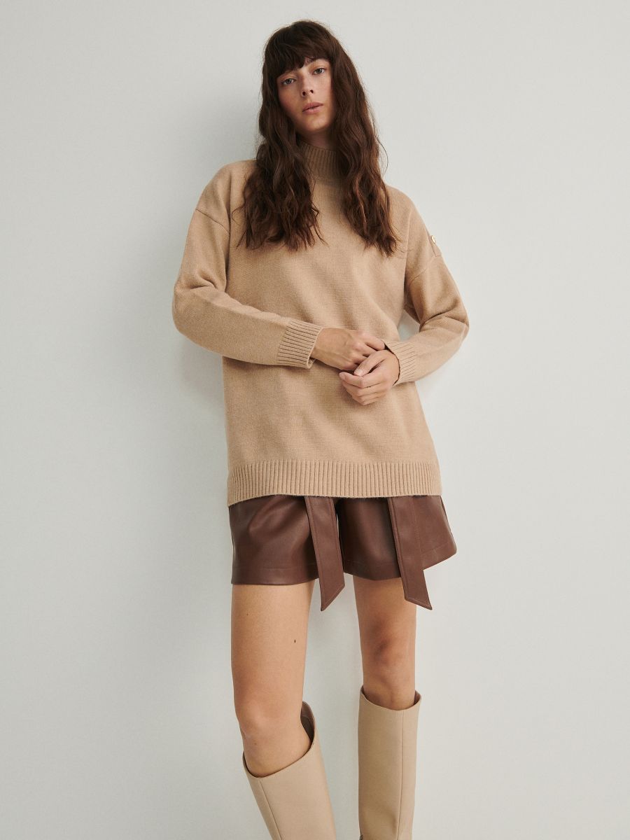 Oversized turtleneck jumper - beige - RESERVED - 3