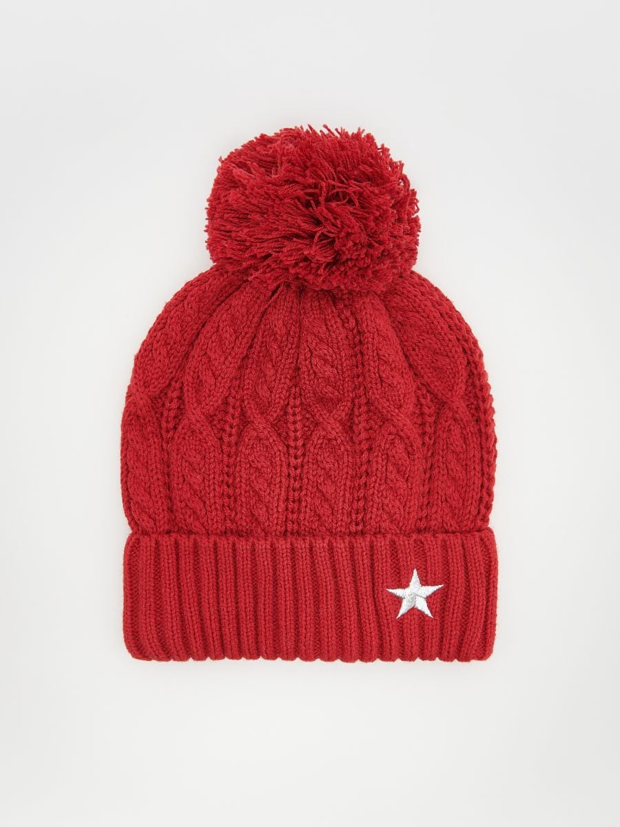Winterbeanie mit Bommel - rot - RESERVED