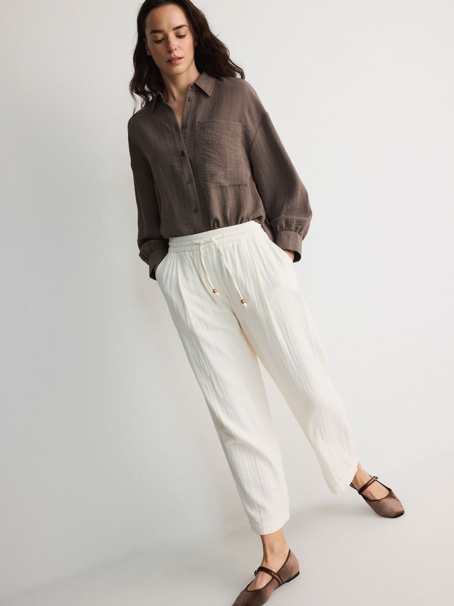 [LOW CLASSIC] / ☆ 24SS JELLYFISH PANTS / CREAM Cream Textured Waffle Wide Leg Trousers | Bottoms