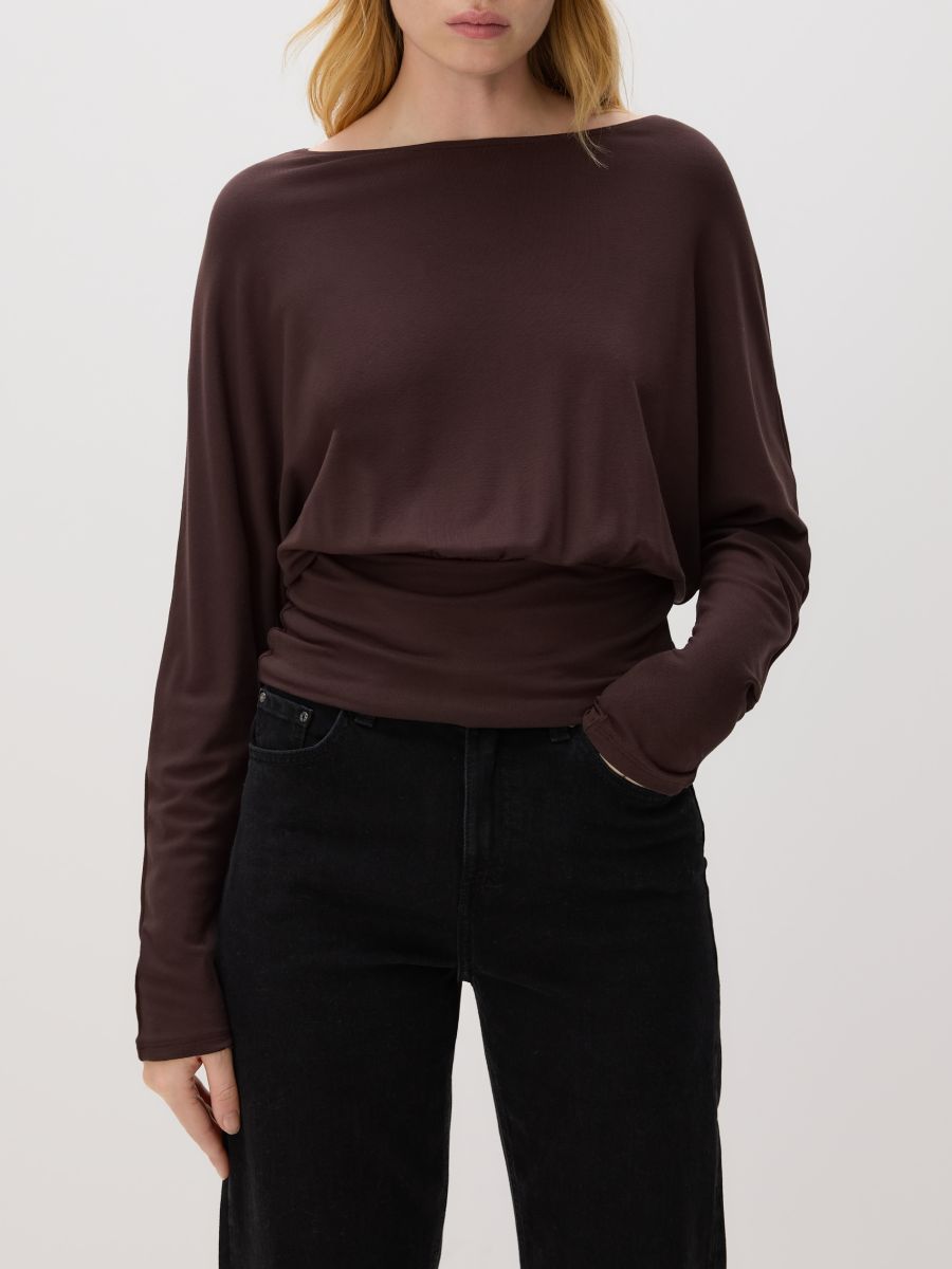 Viscose rich long sleeve T-shirt - dark brown - RESERVED