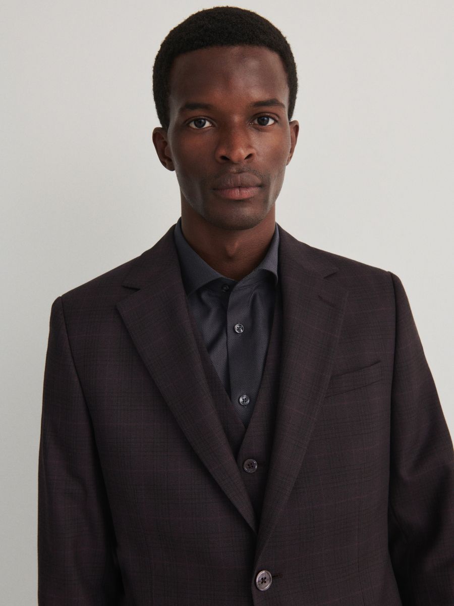 Blazer slim fit în carouri - maro - RESERVED
