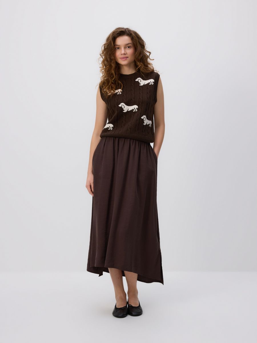 Modal rich midi skirt - dark brown - RESERVED