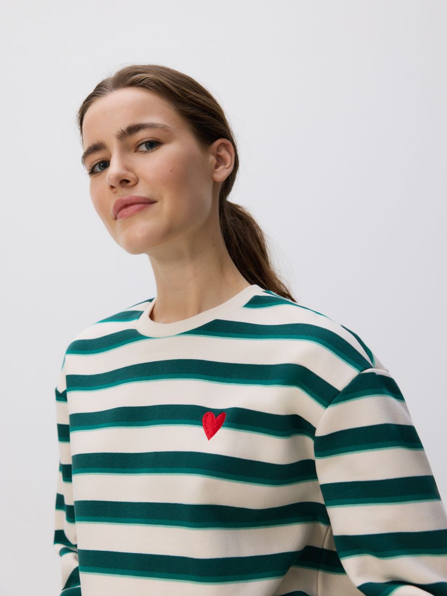 Sweatshirt met fijne borduursels - donkergroen - RESERVED