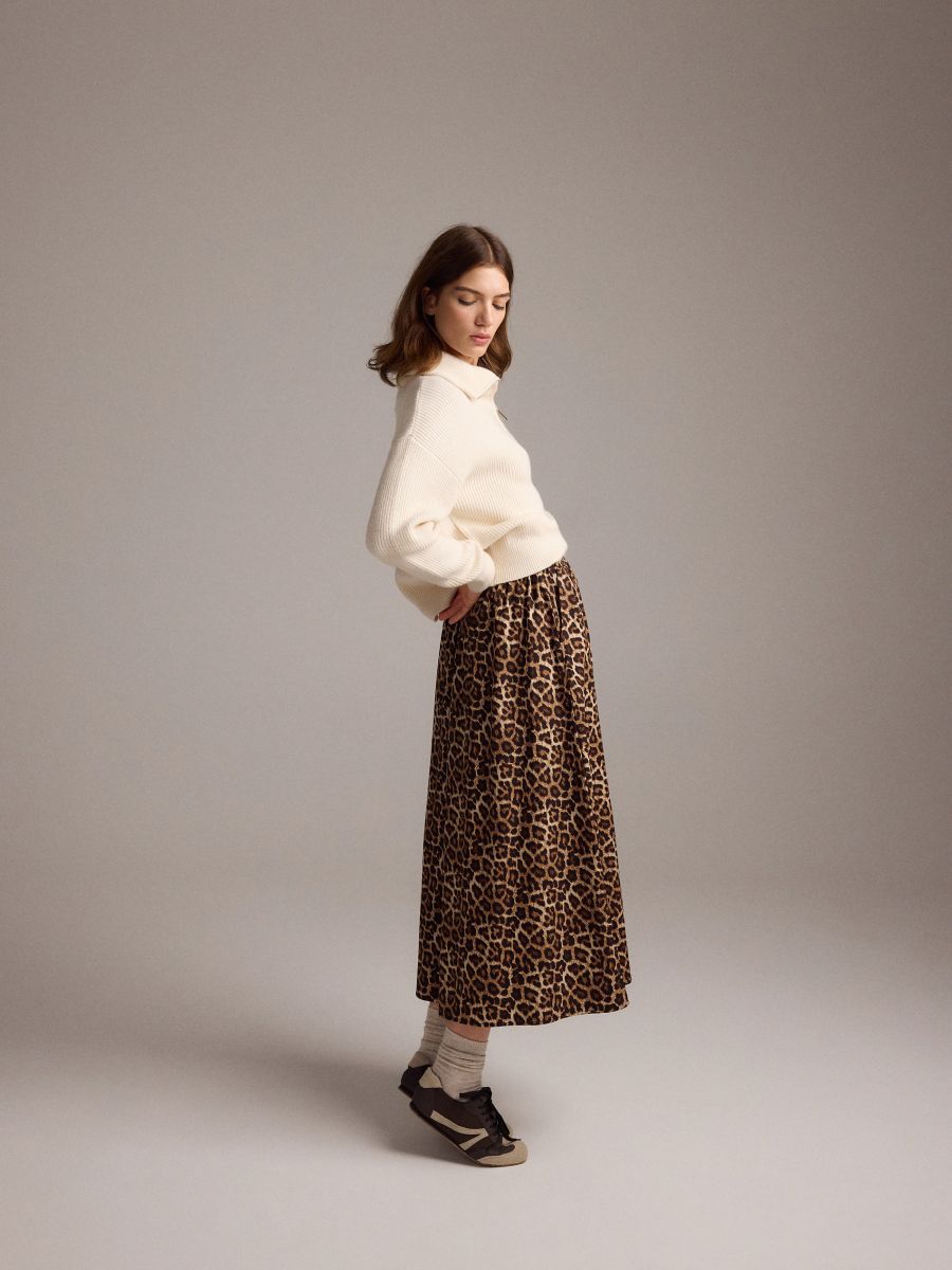 Midirock mit Animal-Print - bunt - RESERVED - 4