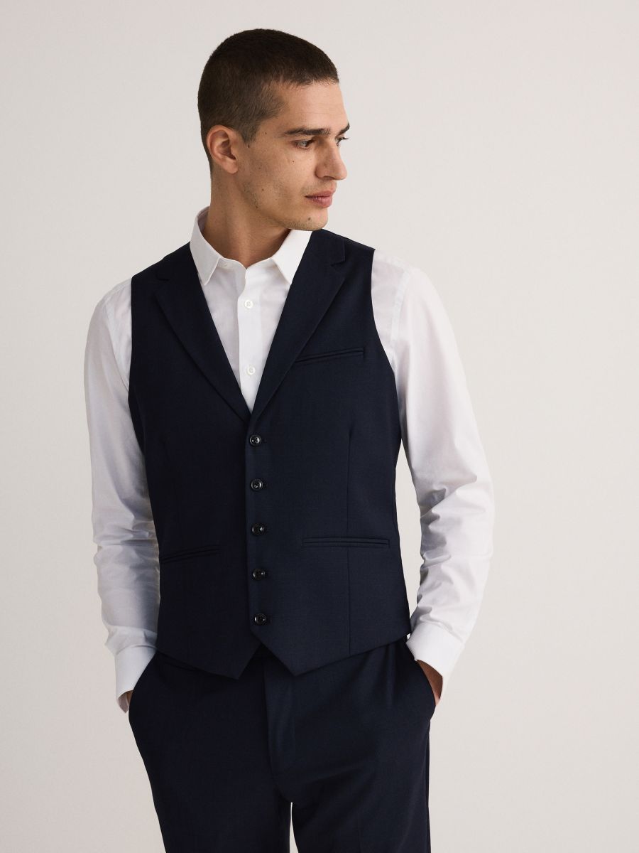 Check suit vest - navy - RESERVED