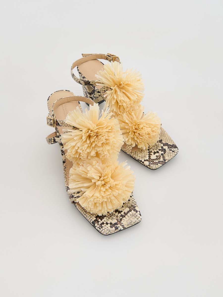 Leather sandals with pompoms - multicolor - RESERVED - 4