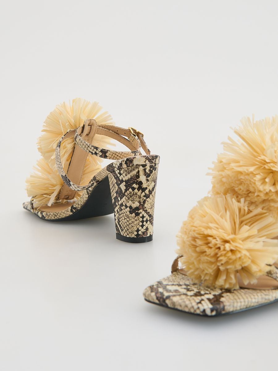 Leather sandals with pompoms - multicolor - RESERVED - 5
