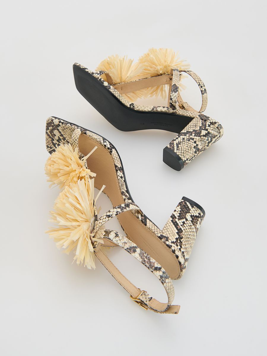 Leather sandals with pompoms - multicolor - RESERVED - 5