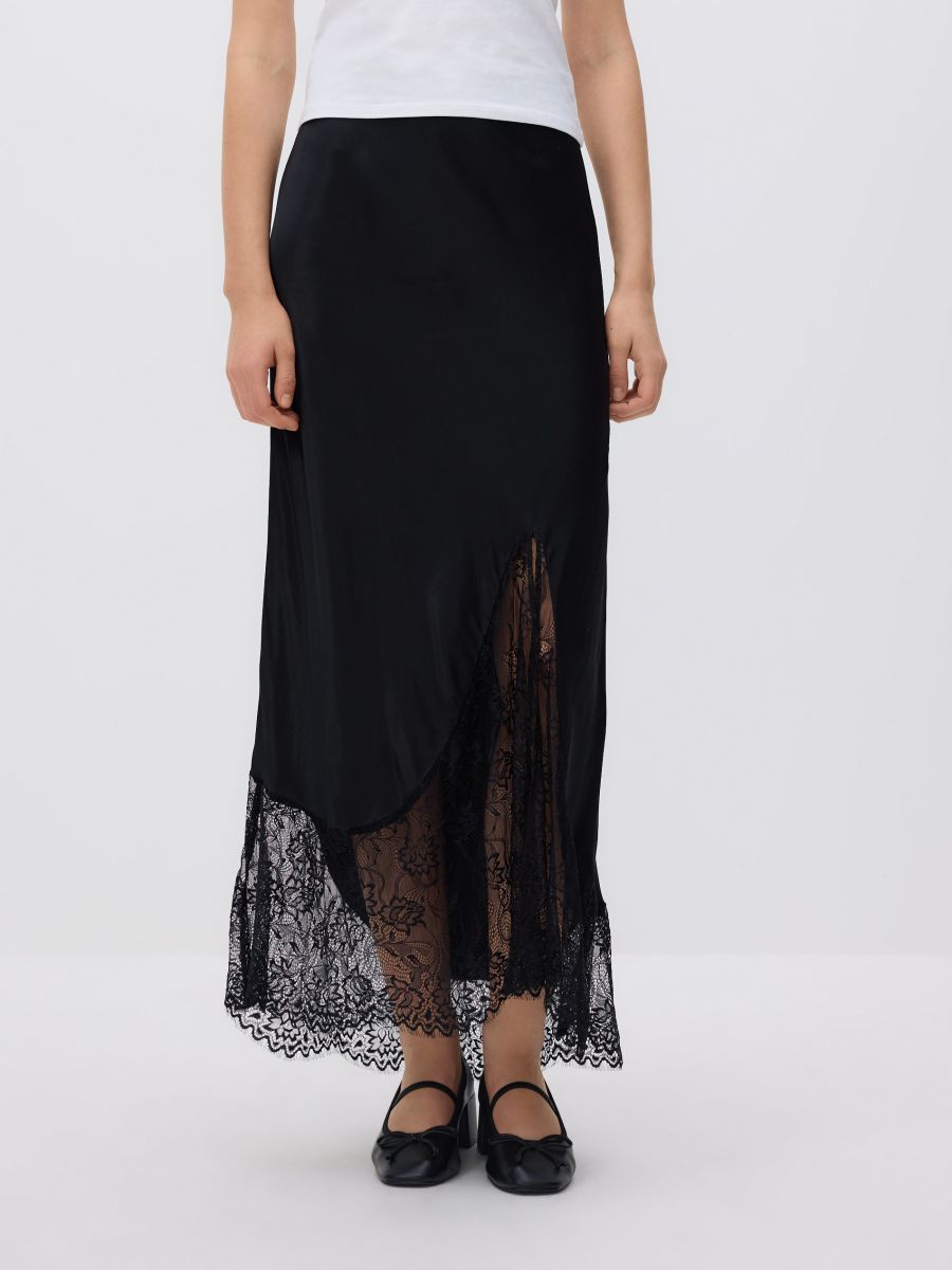 Maxi skirt with lace inserts - black - RESERVED